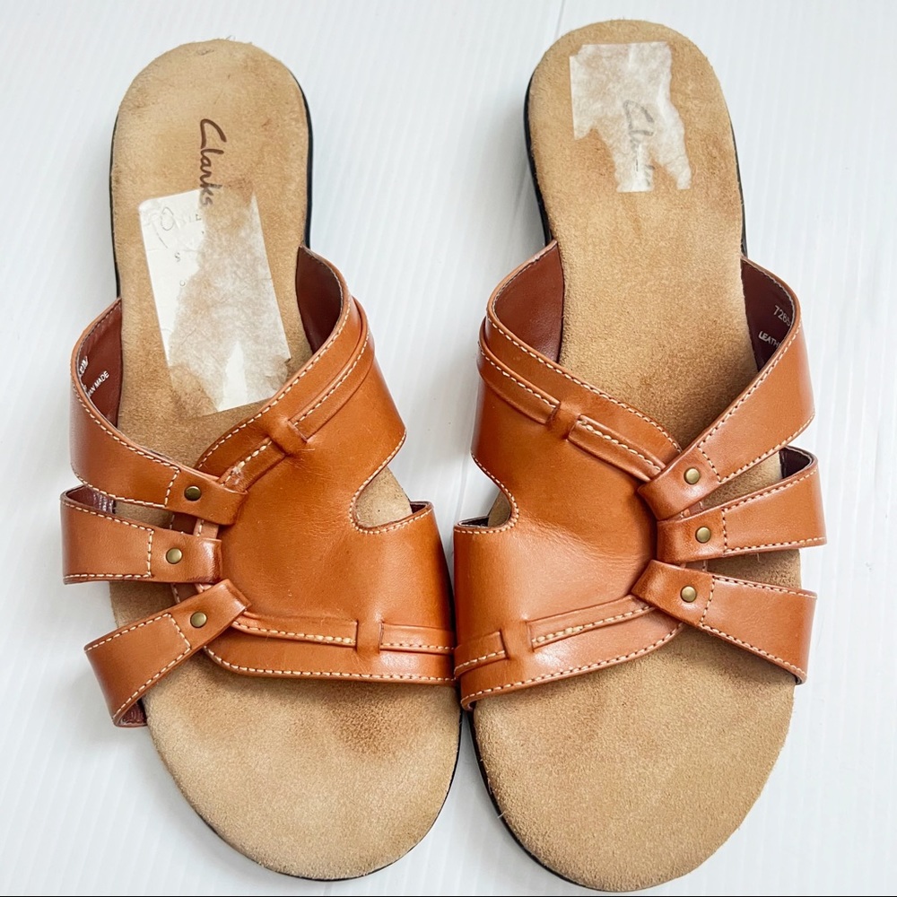 Clarks | Macbeth | Brown Leather Slip On Casual Sandals Slides Shoes